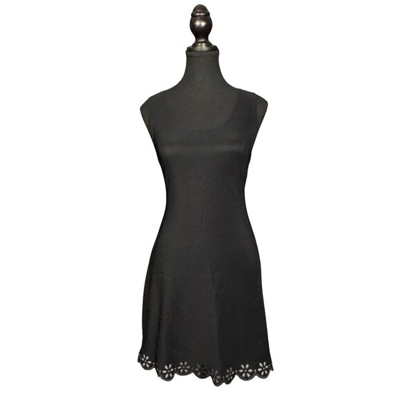 Vintage 90s Whimsigoth Black Mini Dress Size 4-6 Sleeveless Stretch Fit Skater - Picture 1 of 7